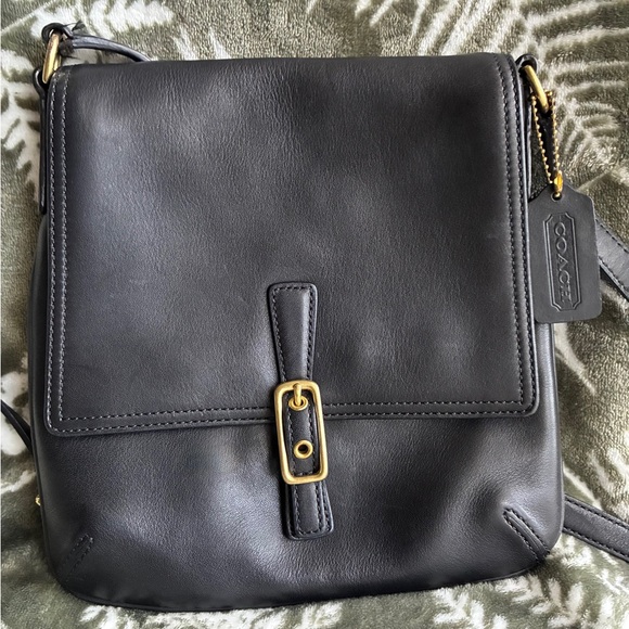 Coach Handbags - Coach Black Leather Crossbody with Gold-Tone Buckle